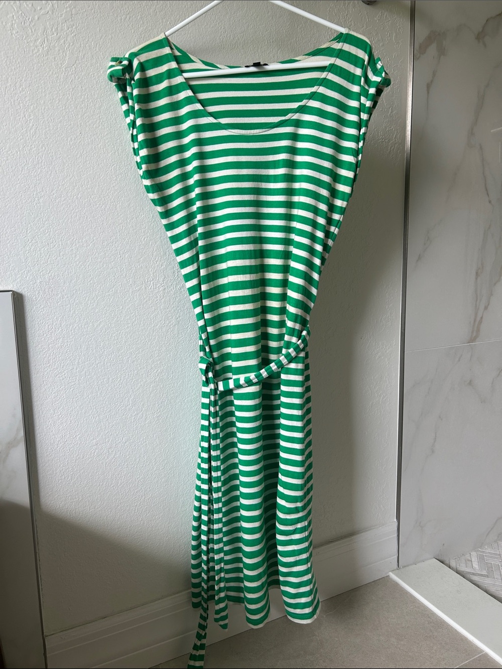 Talbots Green and White Striped Belted Mini/above Knee length Dress